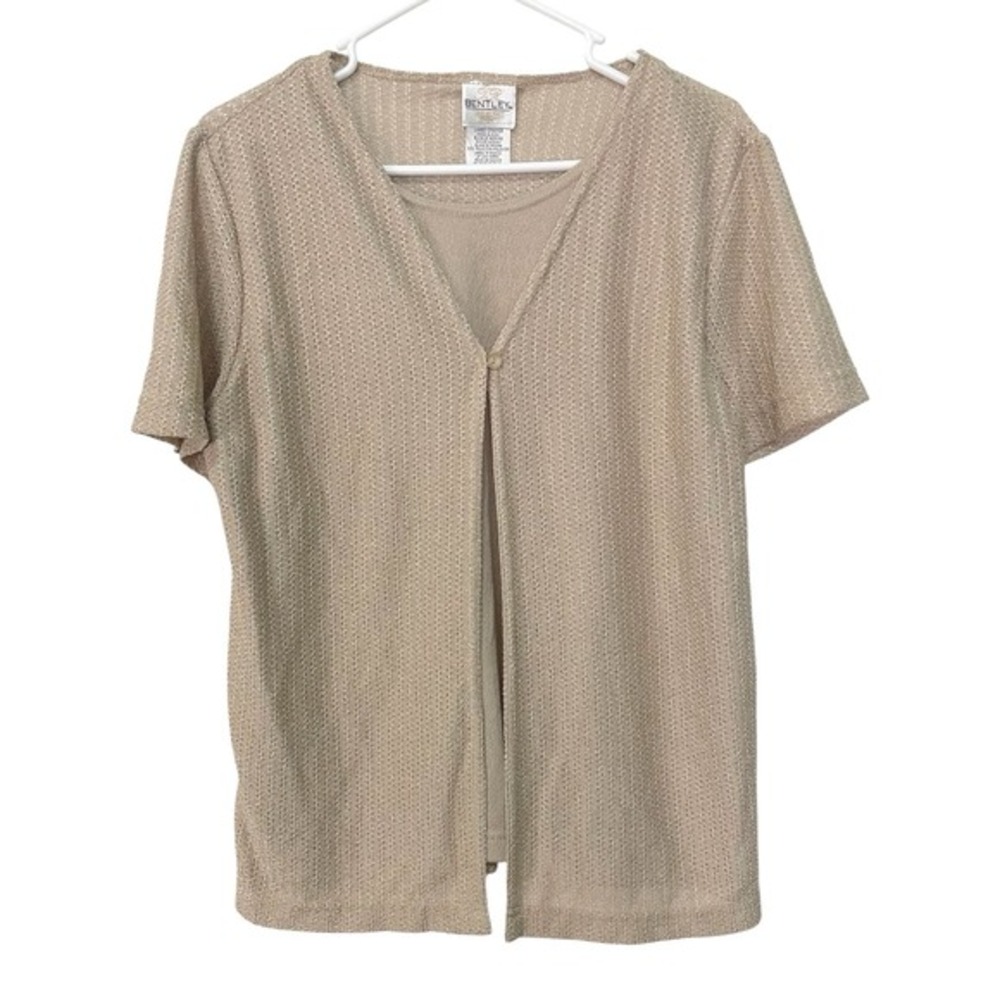 TR Bentley Large Gold 2-Piece Cardigan Tank Set Metallic Shimmer GrandmaCore‎